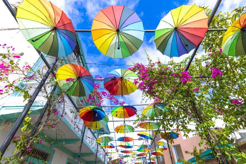 Dominican republic colorful umbrella street in puerto plata