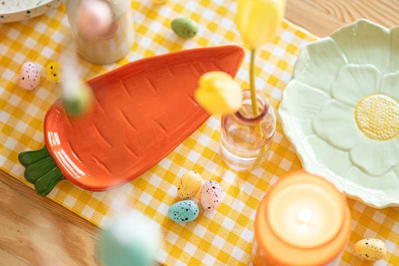 Easter table decor with carrot shaped plate