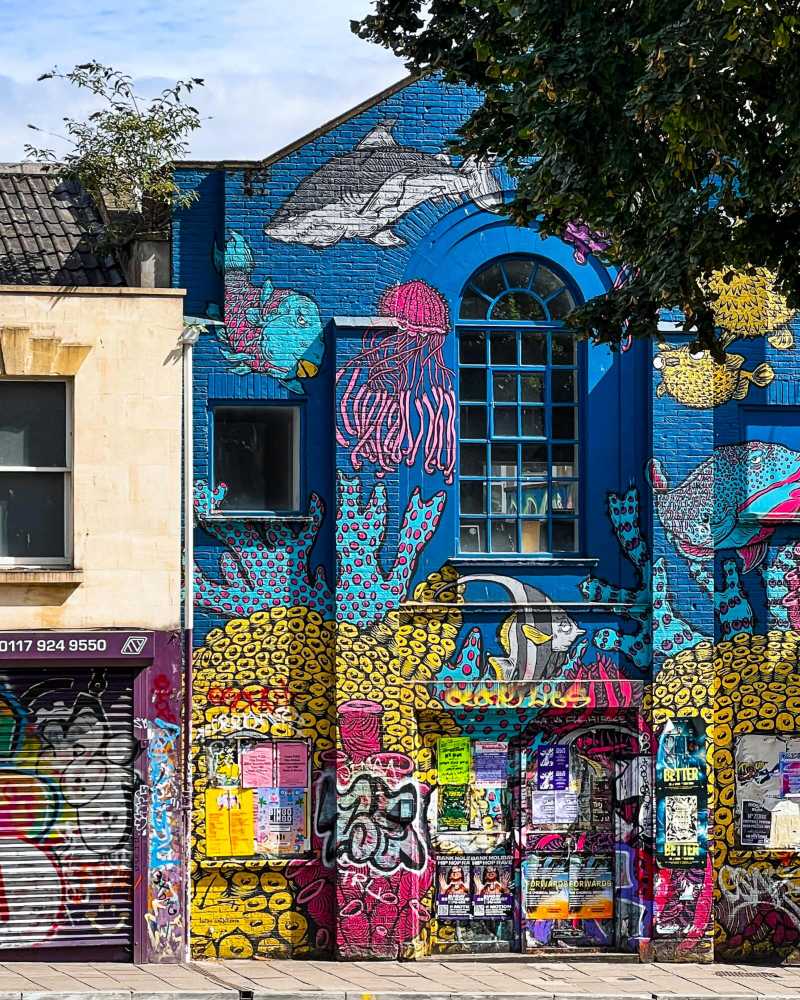 Facade of a Building with Graffiti on Stokes Croft