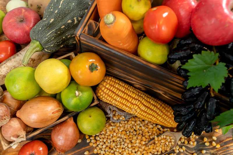 Fall harvest and autumn season with organic fruit and vegetable