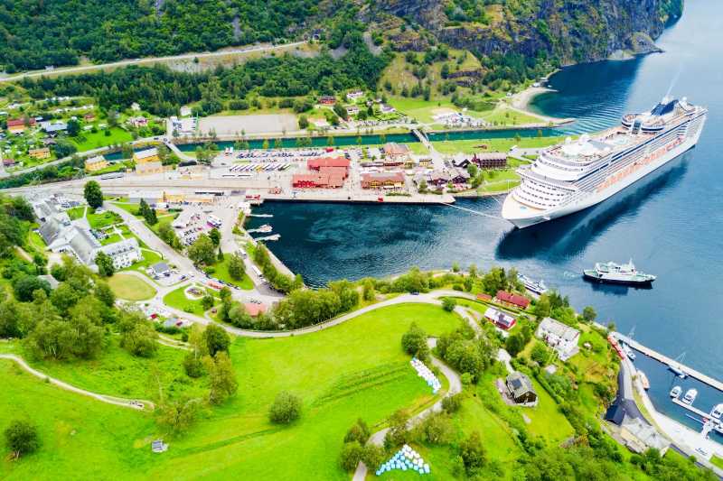 Flam Port with Cruise Ship in Sognefjord