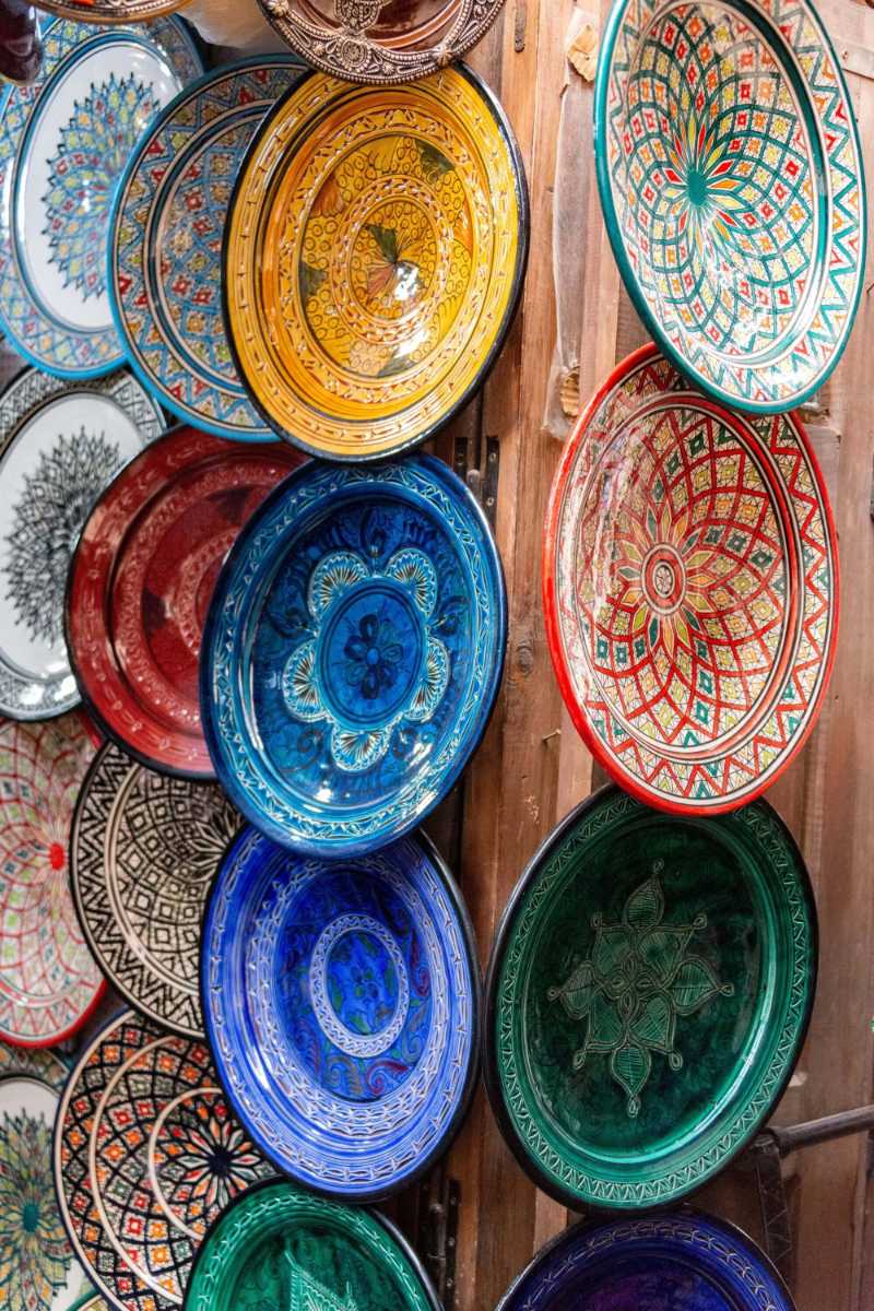 Floral Decorated Plates on Display
