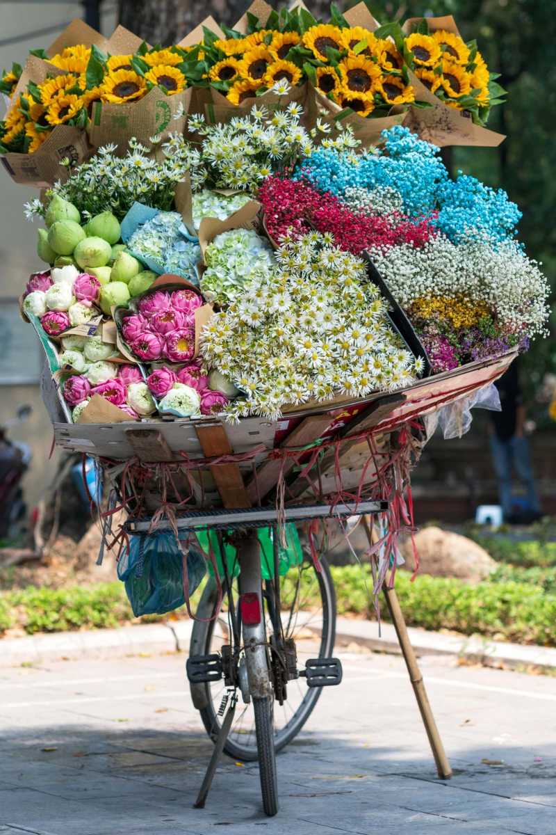 Blumenverkauf auf dem Fahrrad