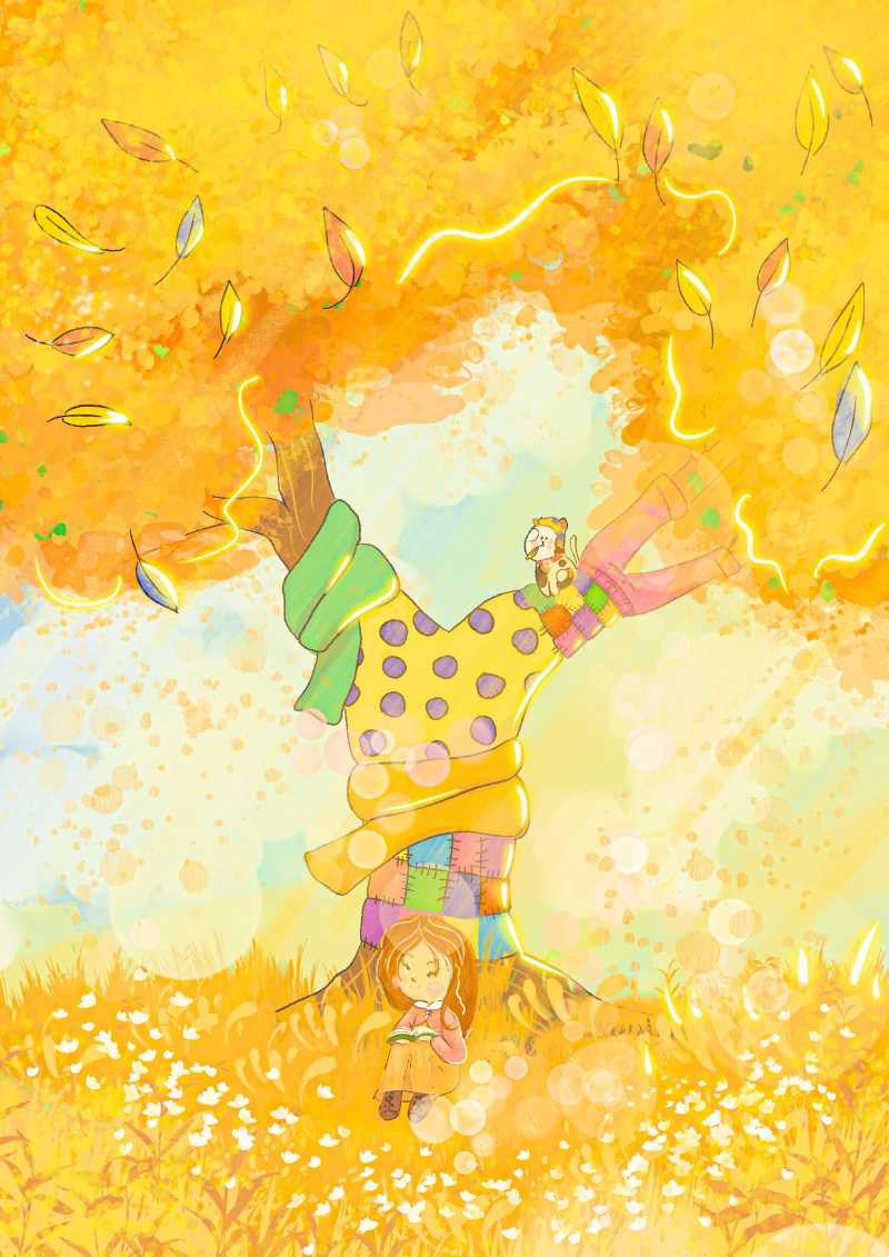 girl under the golden tree in autumn - jigsaw puzzle