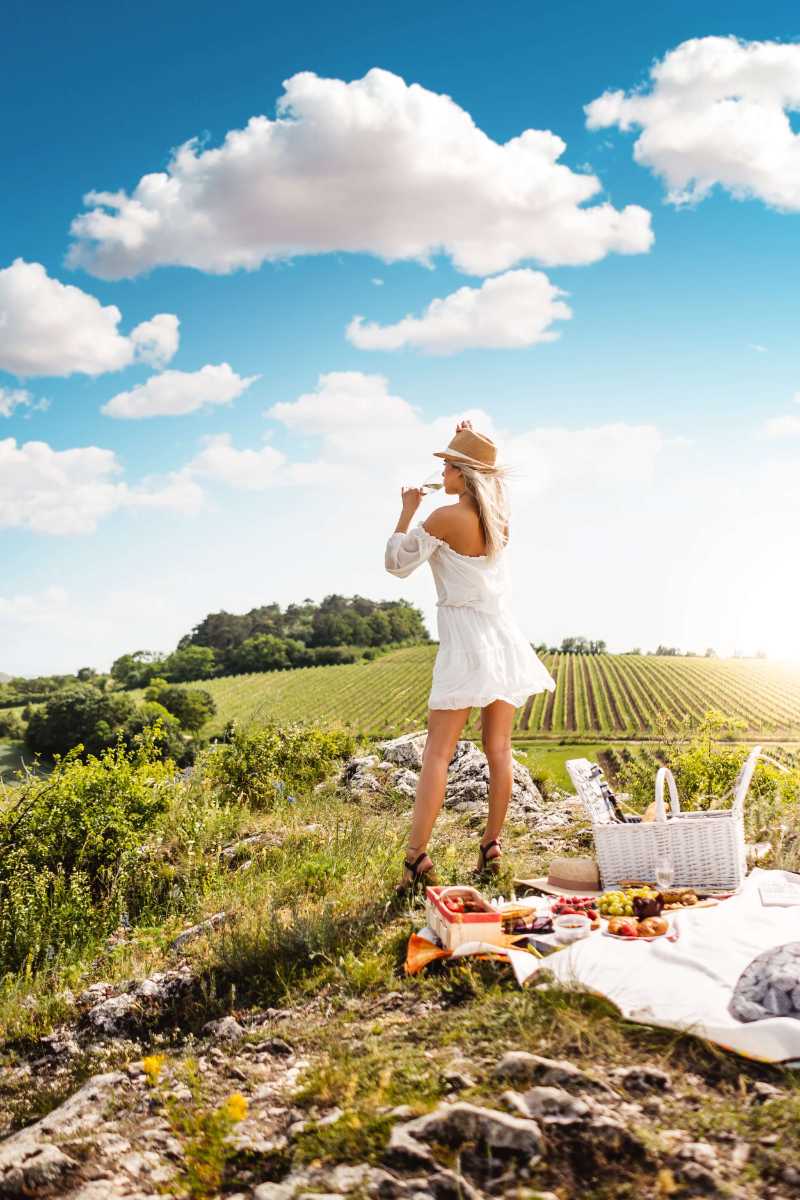 girl drinking prosecco at a picnic - jigsaw puzzle