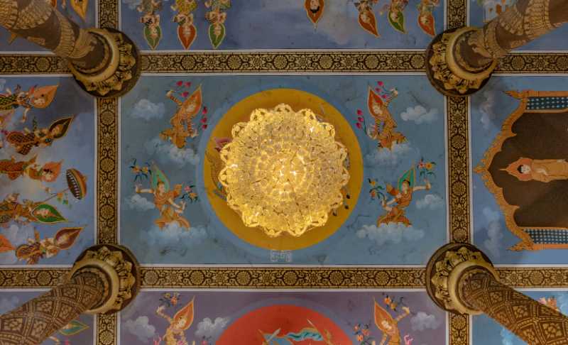 Golden Painting on Ceiling in Temple in Cambodia