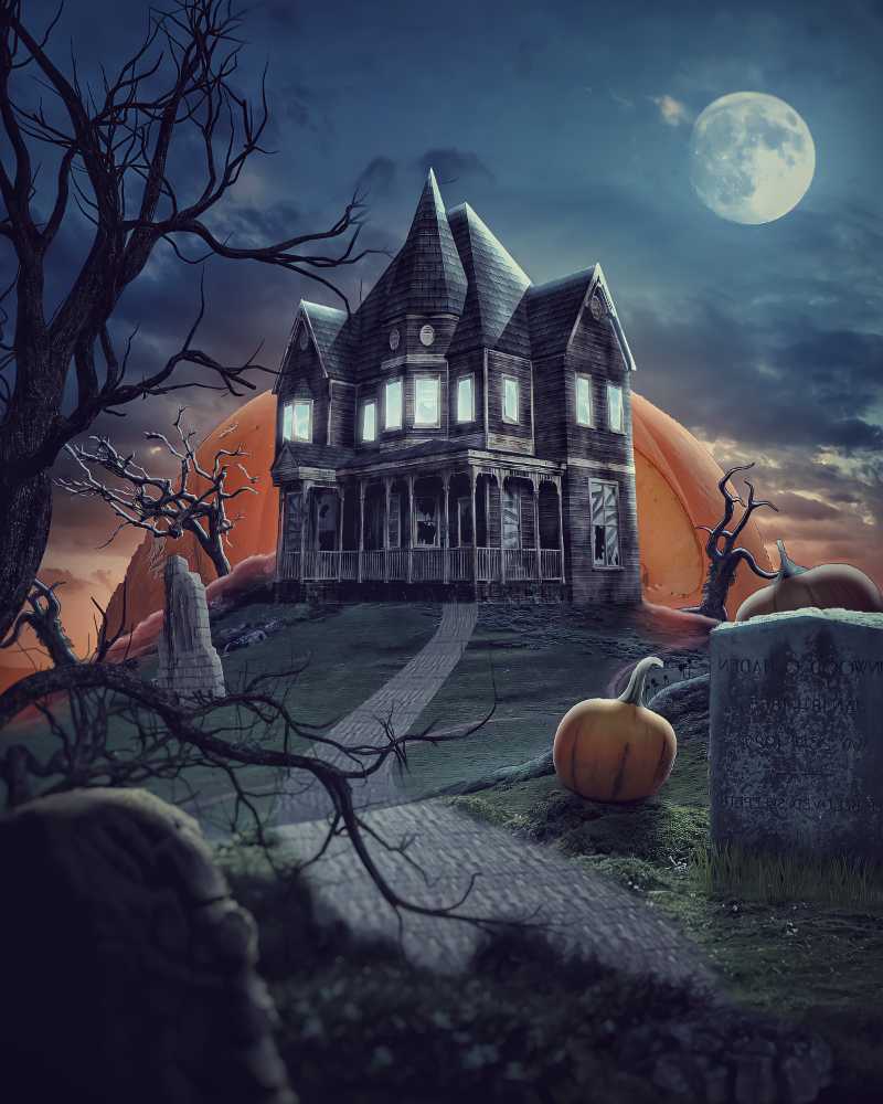 halloween haunted house graveyard - jigsaw puzzle