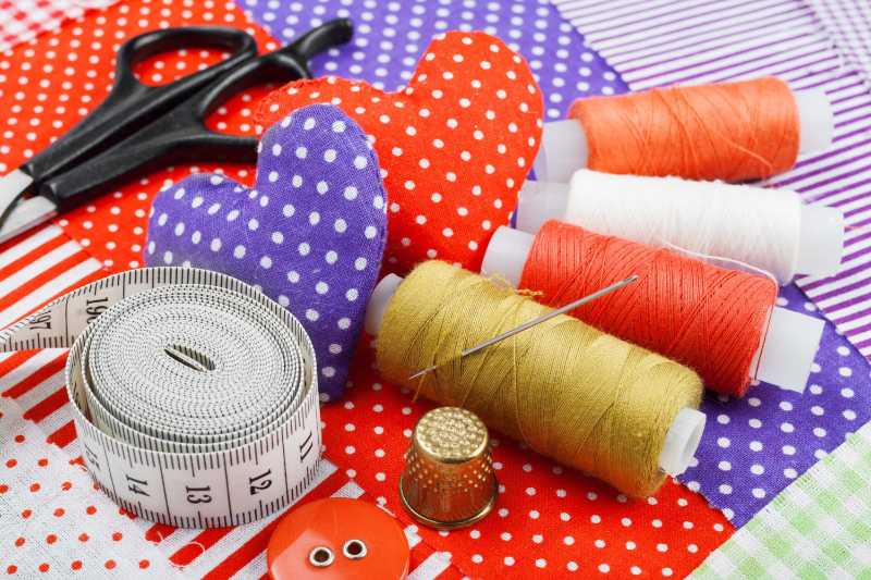 Handicraft hearts textile fabric materials and items for sewing