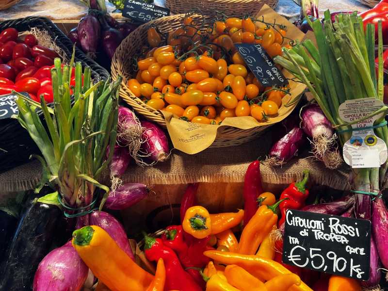 High angle view of fruits for sale at market stall
