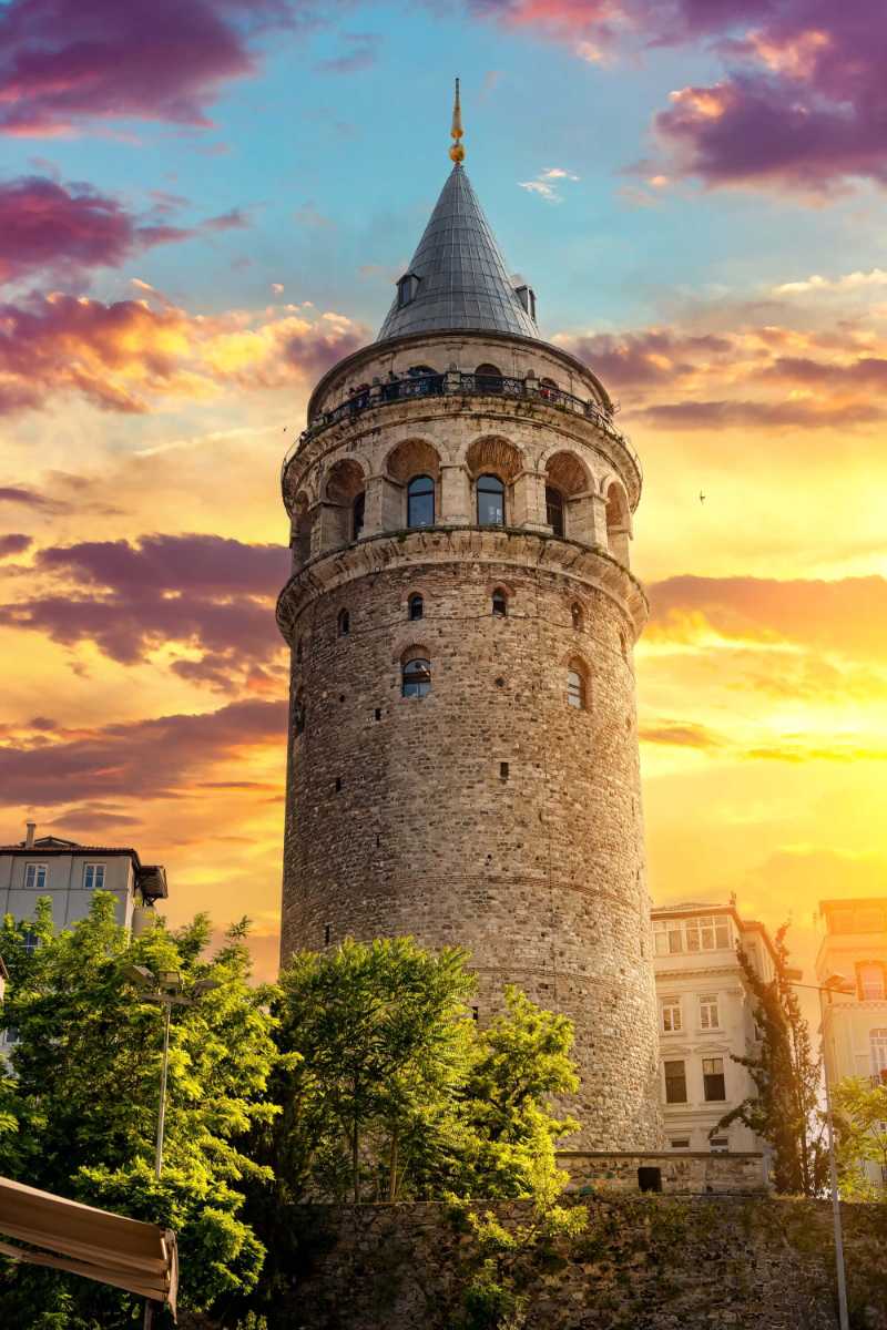 Historic Galata Tower at Sunset in Istanbul
