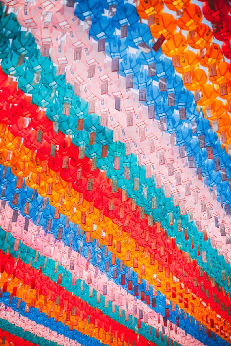 Hundreds of Colorful Bright Paper Lanterns Hanging