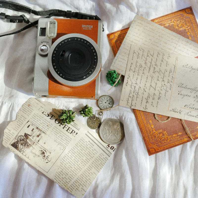 Instant Camera on Top of a White Fabric