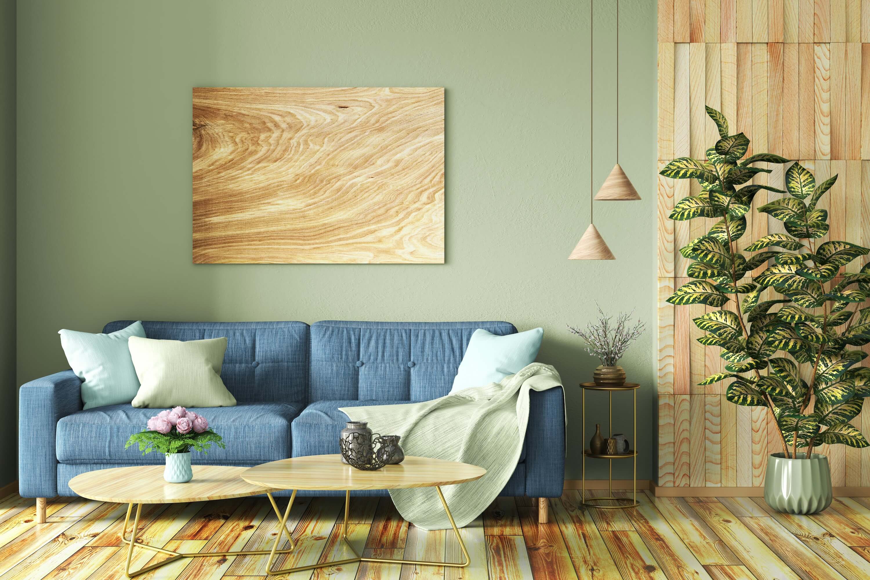 모던 아파트 인테리어 디자인 현대적인 거실에 놓인 파란색 소파 퍼즐, image size:3000x2000