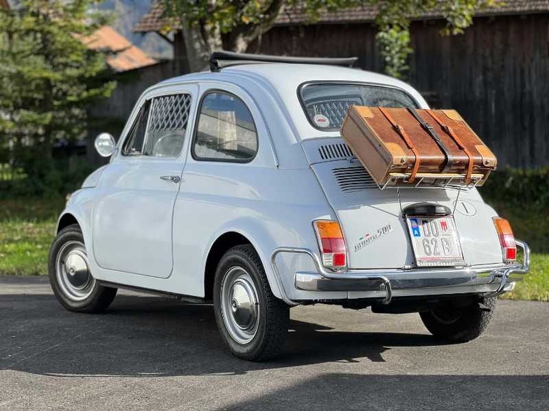 Italian Vibe Classic Fiat 500 Rear Luggage Rack and Vintage Suitcase