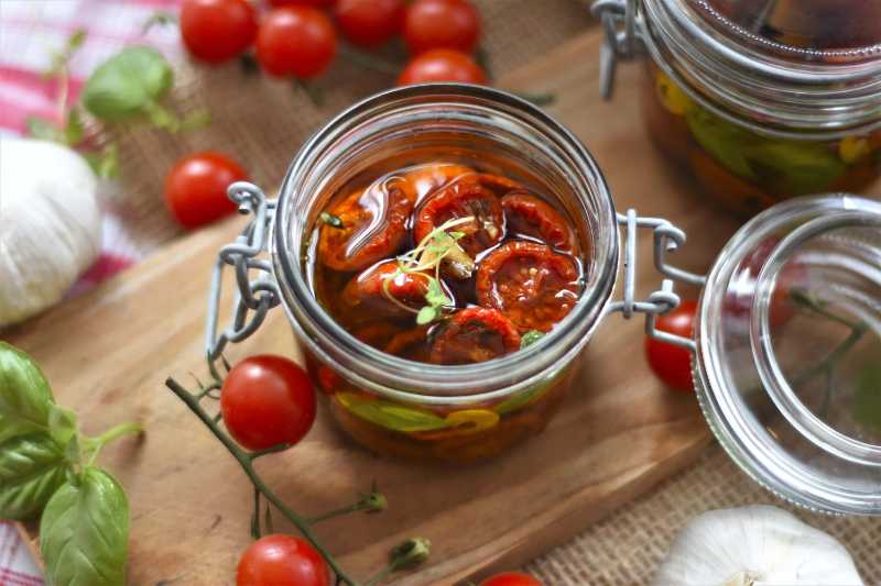 Jar of Marinated Cherry Tomatoes Flavorful Canned Vegetables