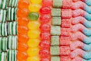 set of delicious jelly and caramel sweets arranged in lines by type - jigsaw puzzle