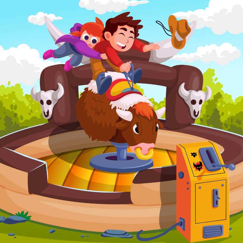 Kids Mechanical Bull Ride Illustration Fun Fair and Carnival Attractions