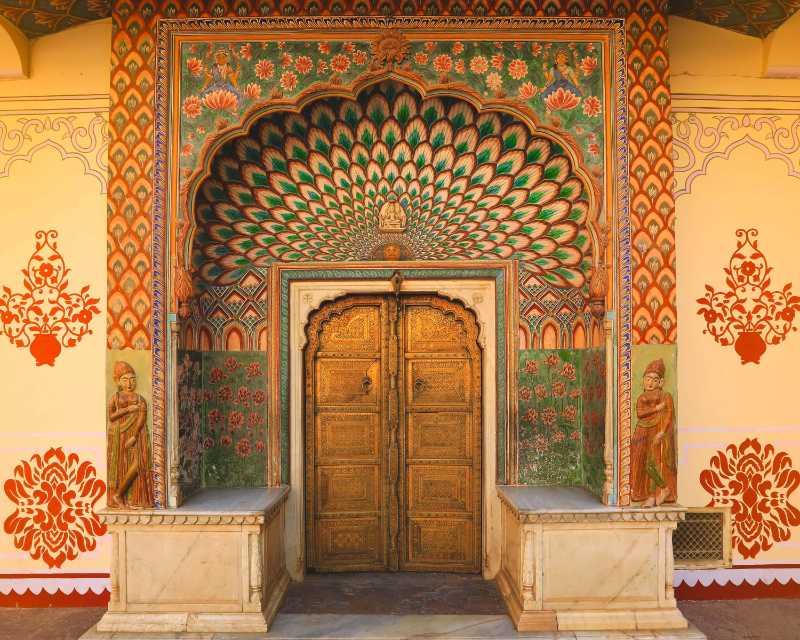 Lotus gate door in pink city at city palace of jaipur india