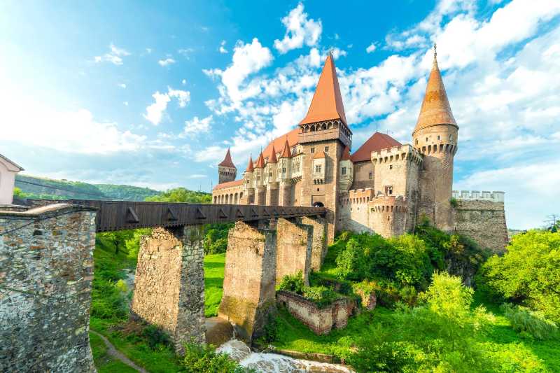 Medieval Corvin Castle with Drawbridge and Towers in Hunedoara Romania
