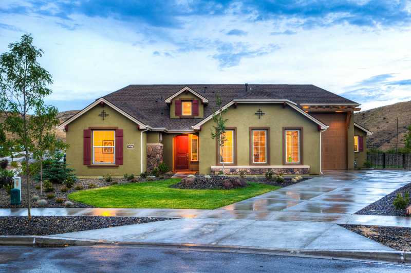 Modern Single-Family House Exterior at Dusk