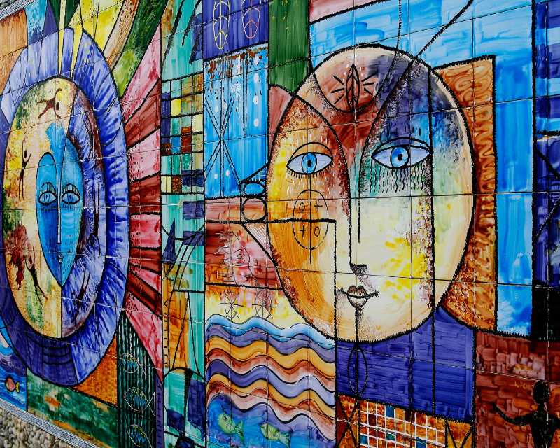 Multicolored Sun Painting Surreal Wall Art Geometric Patterns