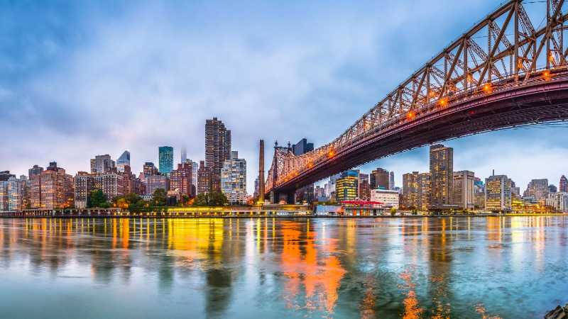 New York skyline of Manhattan at dusk