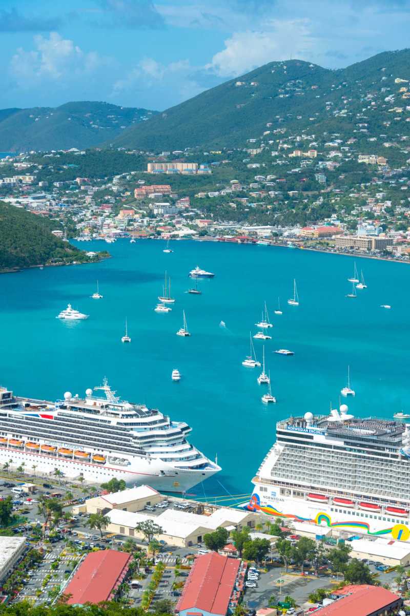 Panoramic View of Charlotte Amalie Harbor St Thomas USVI with Cruise Ships