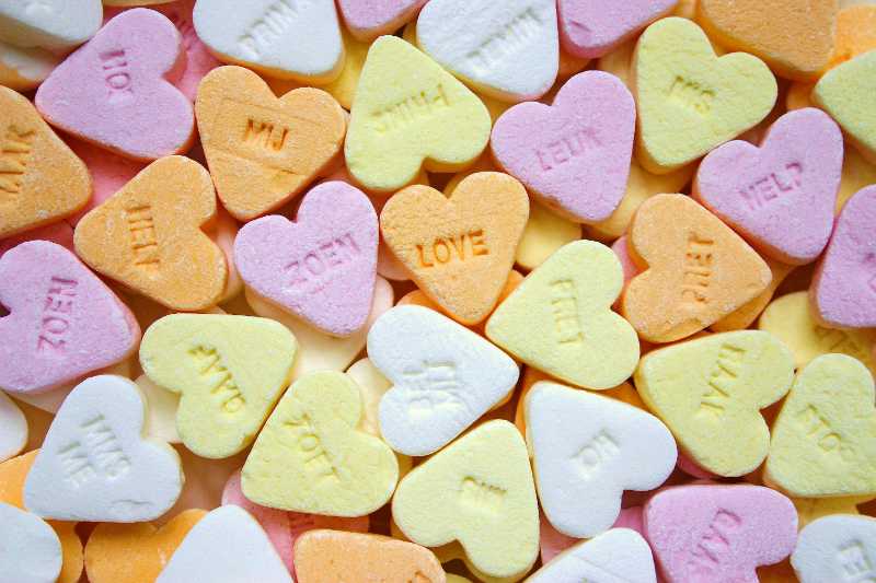 yellow pink orange and white loves heart candies - jigsaw puzzle