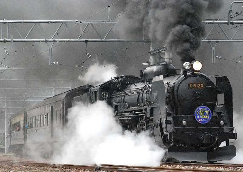 black train on rail and showing smoke - jigsaw puzzle