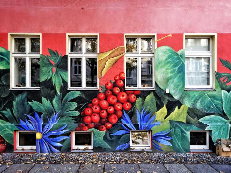 red fruits and blue flower on wall - jigsaw puzzle