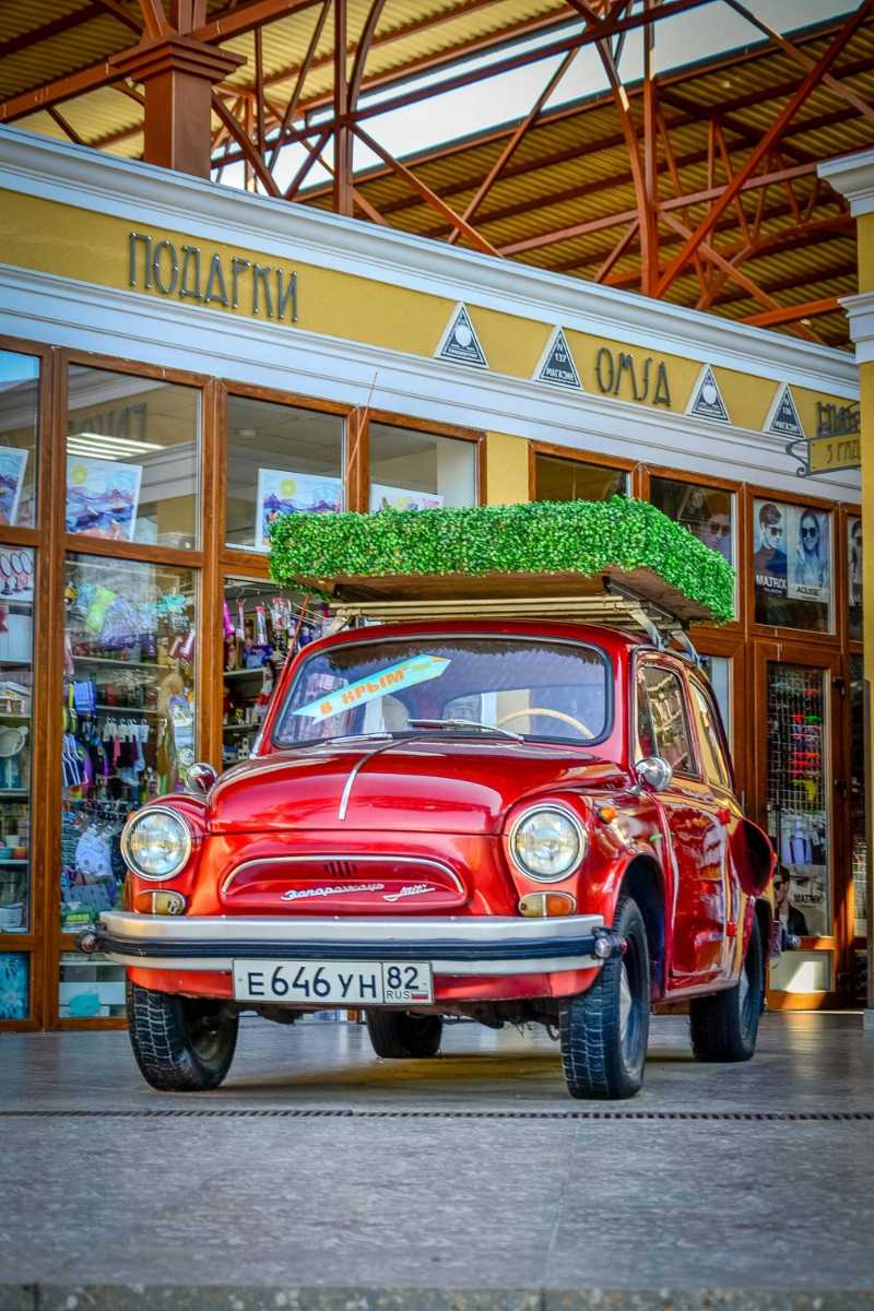 Red Zaz 965 Car with a Roof Rack