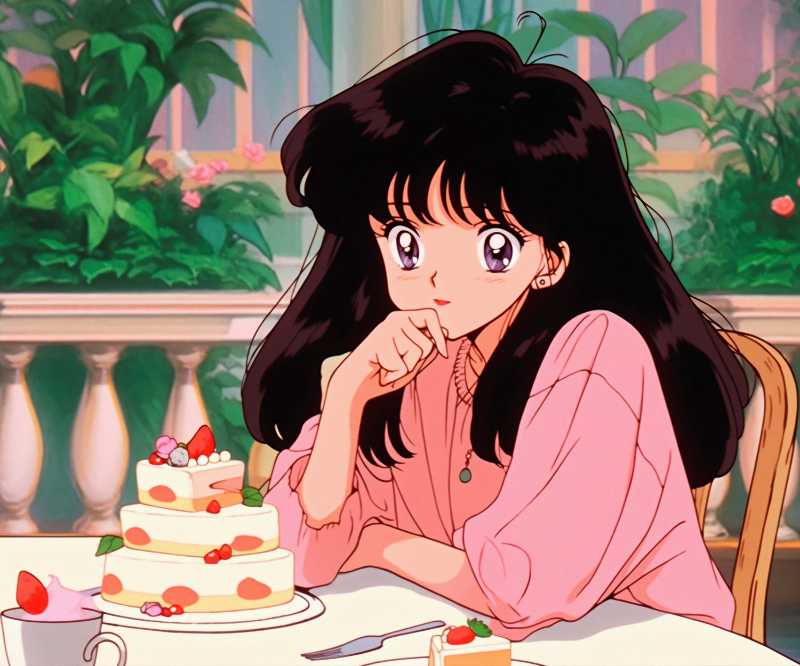 Retro Anime Mädchen mit dunklen Haaren