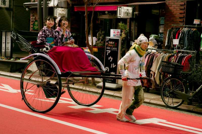 rickshaw carriage cart woman - jigsaw puzzle