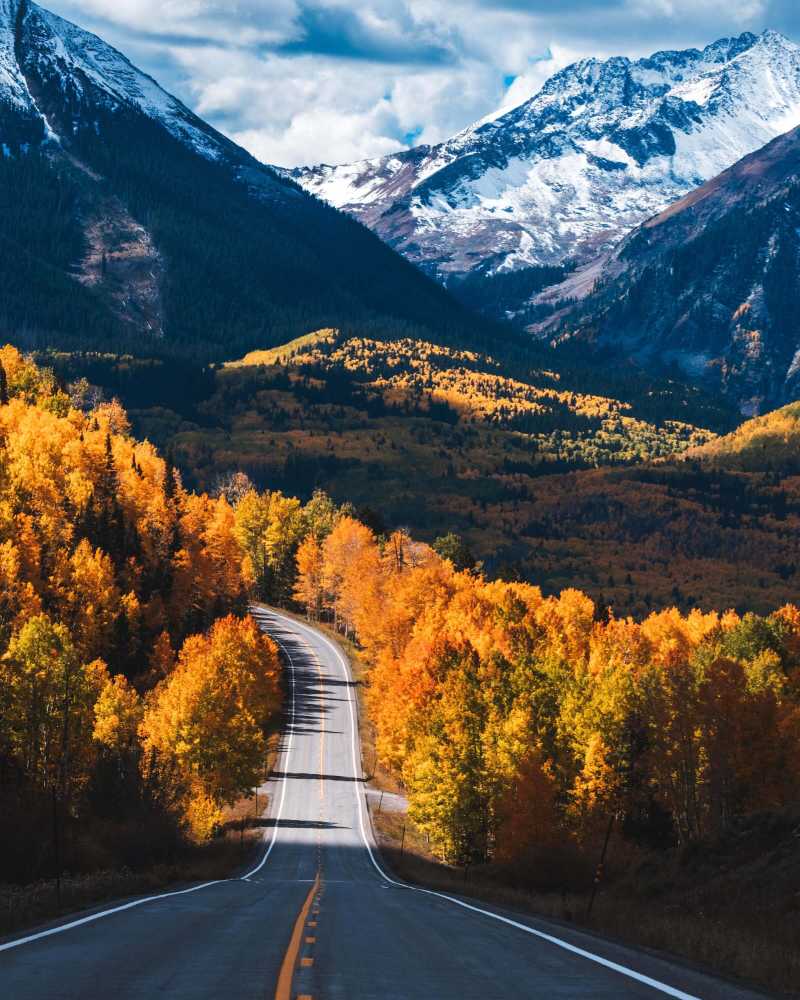 Recorrido panorámico por la montaña entre el follaje dorado del otoño