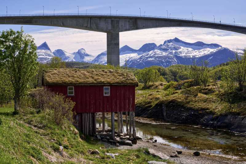 scenic view of a hut under the saltstraumen bridge near bodo norway
