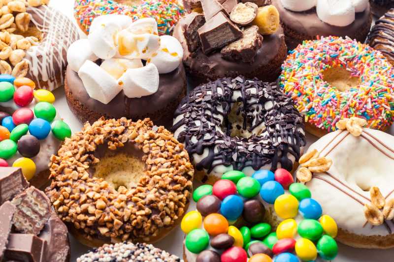 Selection of colorful donuts