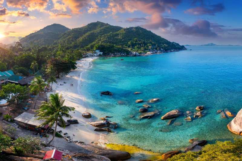 Silver beach on koh samui island at sunset thailand