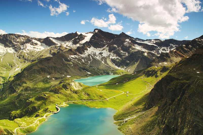 aerial view of mountain and body of water - jigsaw puzzle