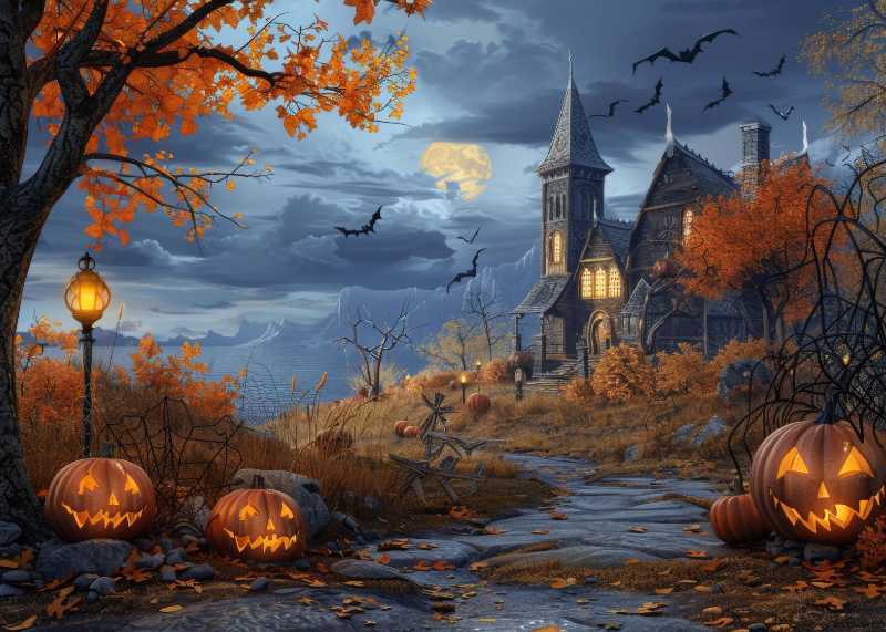 Espeluznante noche de Halloween en la casa embrujada