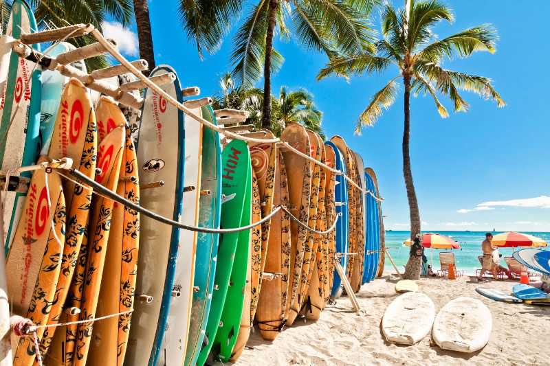 Surfboards at Waikiki Beach Hawaii