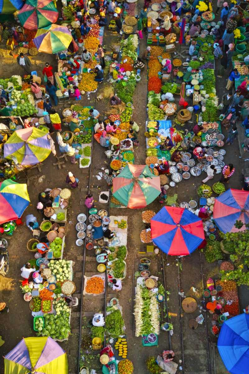 Top View of Market in Myanmar