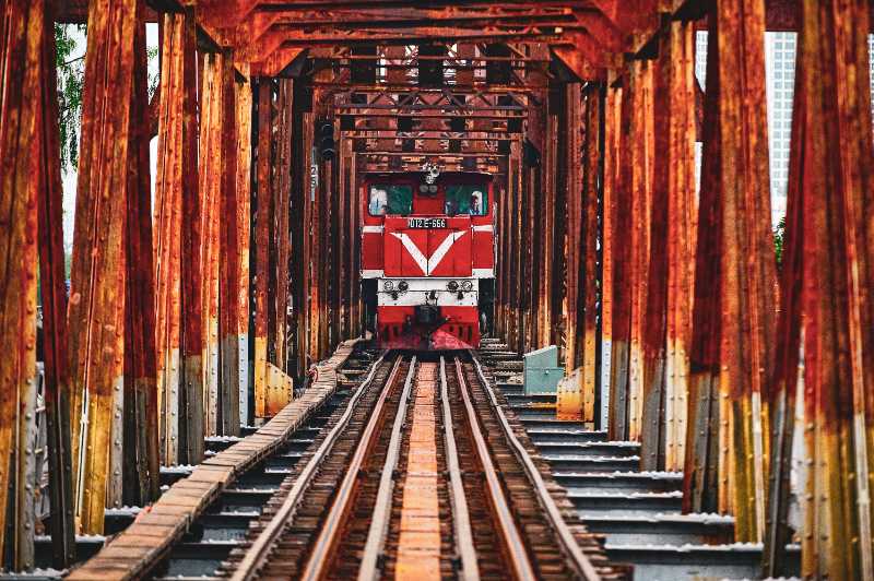 train railway iron bridge red - jigsaw puzzle