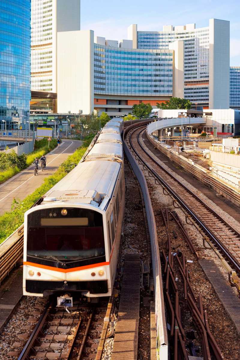 Train to oberloo at railway station in donaustadt in vienna in austria