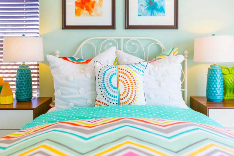 vibrant colored interior bedroom of a new house