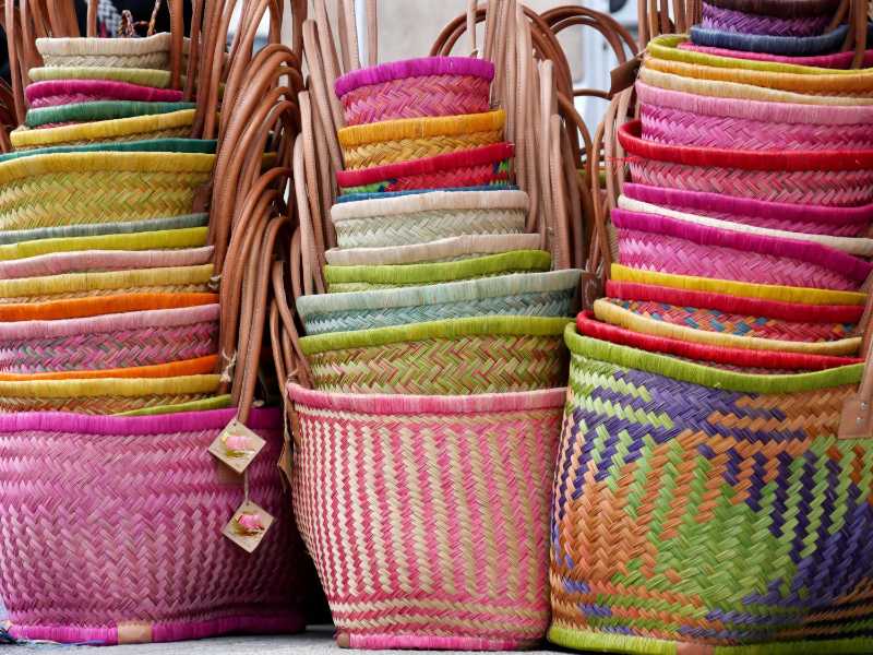 Vibrant Handwoven Baskets with Colorful Patterns
