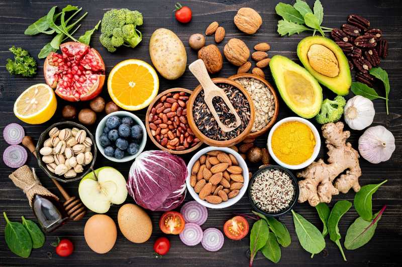 Vibrant healthy ingredients for clean eating and nutrition
