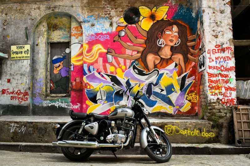 Vibrant Street Art and Motorcycle in Kolkata