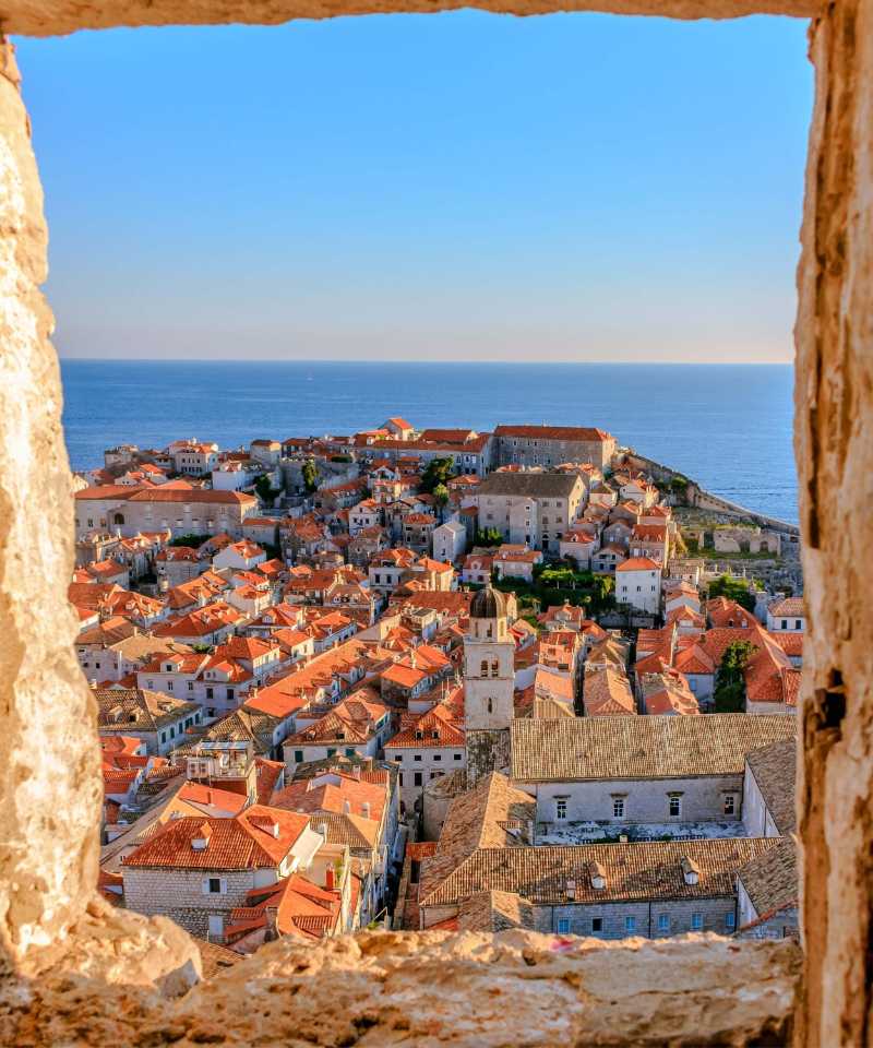 View of Dubrovnik Old Town through the stone window