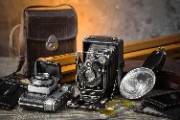 Vintage Folding Camera Collection with Leather Case - jigsaw puzzle
