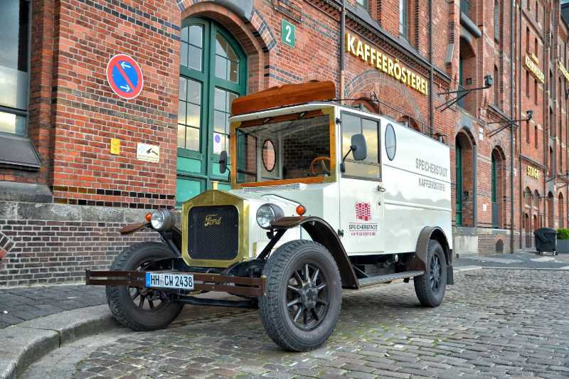 Vintage ford truck in a historic district